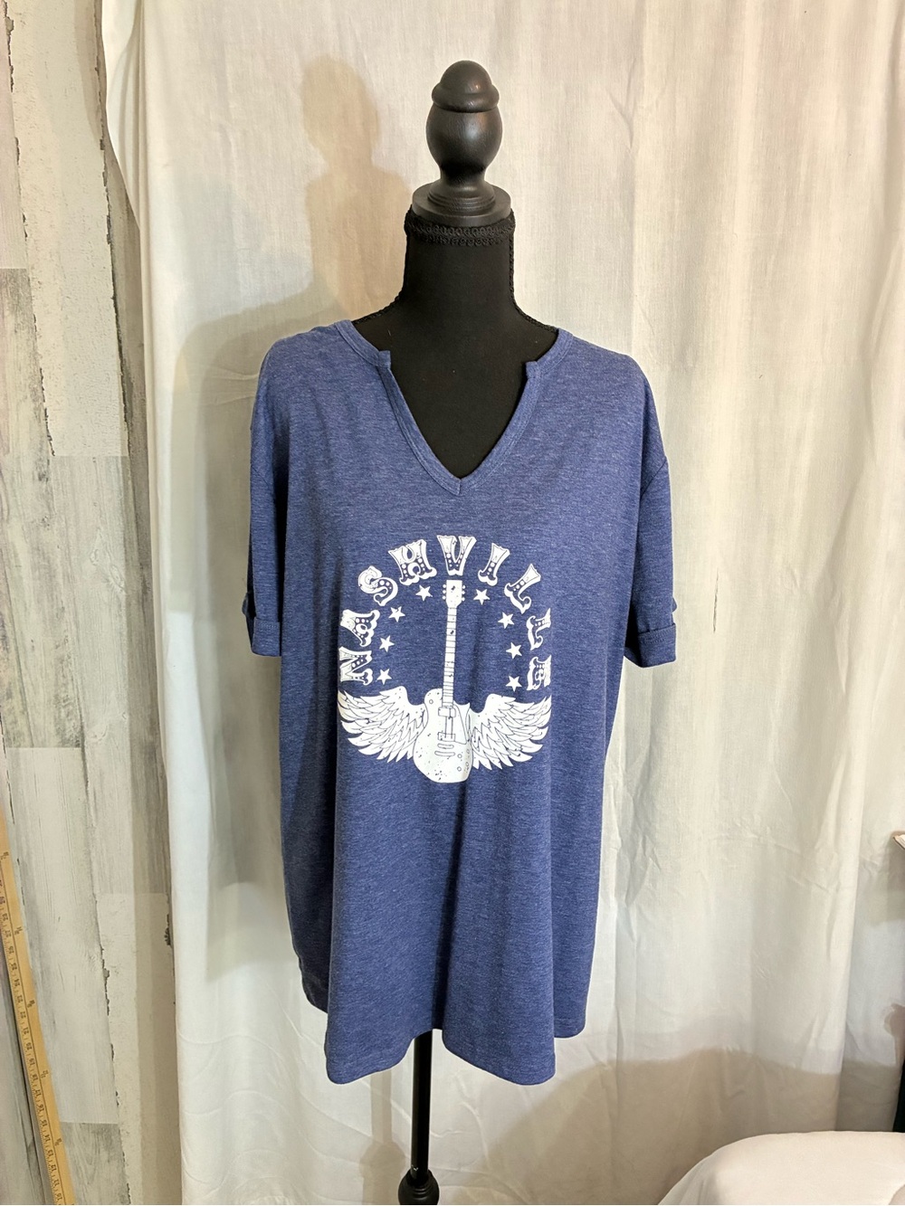 Nashville Graphic V-Neck Short Sleeve Tee - Blue